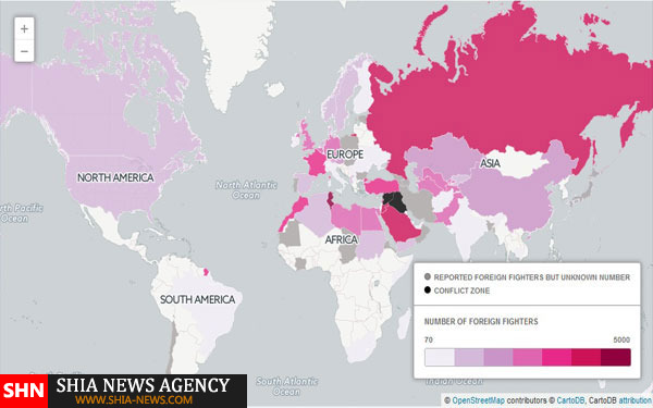 جدیدترین آمار تروریست های خارجی در سوریه و عراق+ نقشه و نمودار