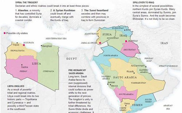 تقسیم 5 کشور عربی را به 14 دولت+ نقشه