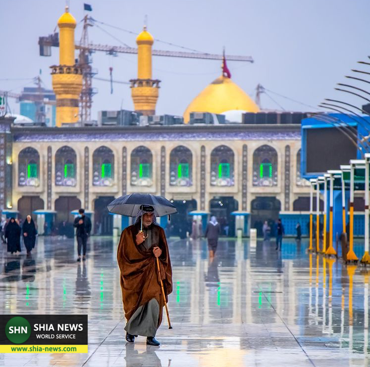 کربلا زیر باران بهاری صبح امروز+تصاویر و فیلم