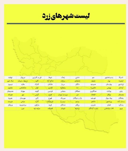 لیست کامل رنگ‌بندی کرونایی شهر‌های کشور