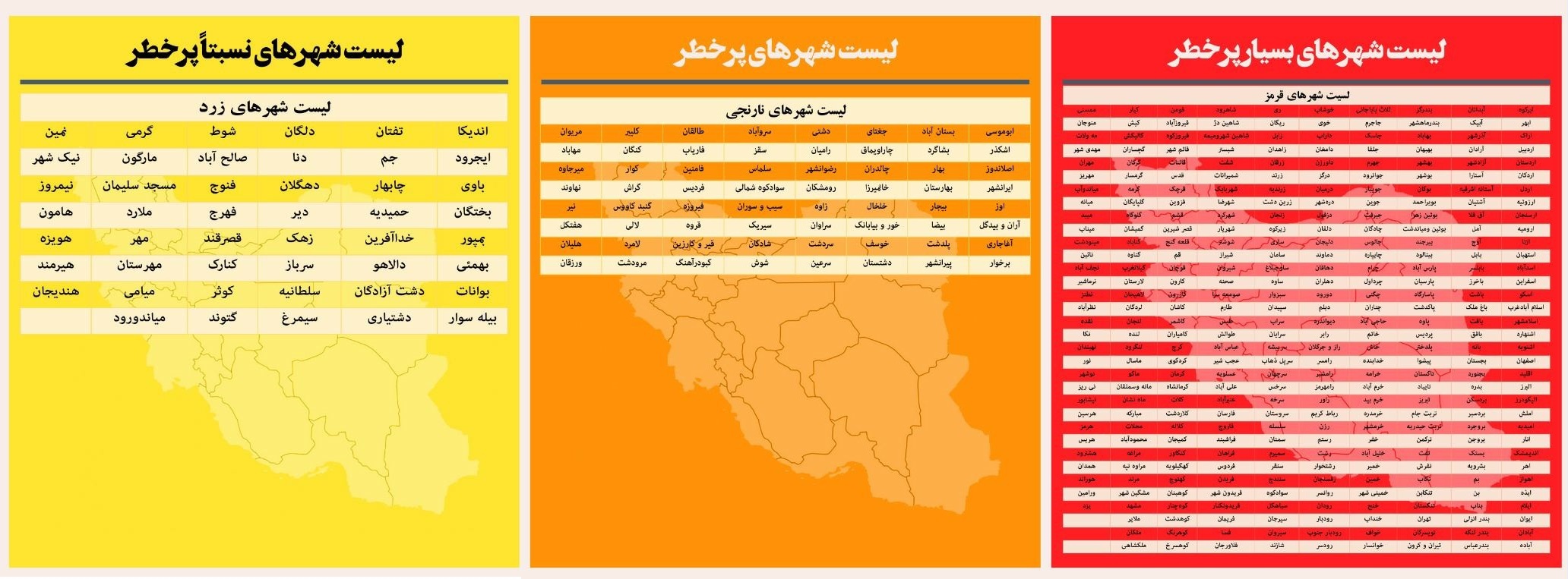 تعداد شهر‌های قرمز به ۳۳۷ شهرستان رسید