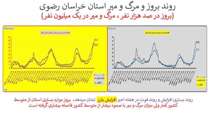 مرگ‌ومیر کرونا در خراسان‌رضوی بالاتر از میانگین کشوری