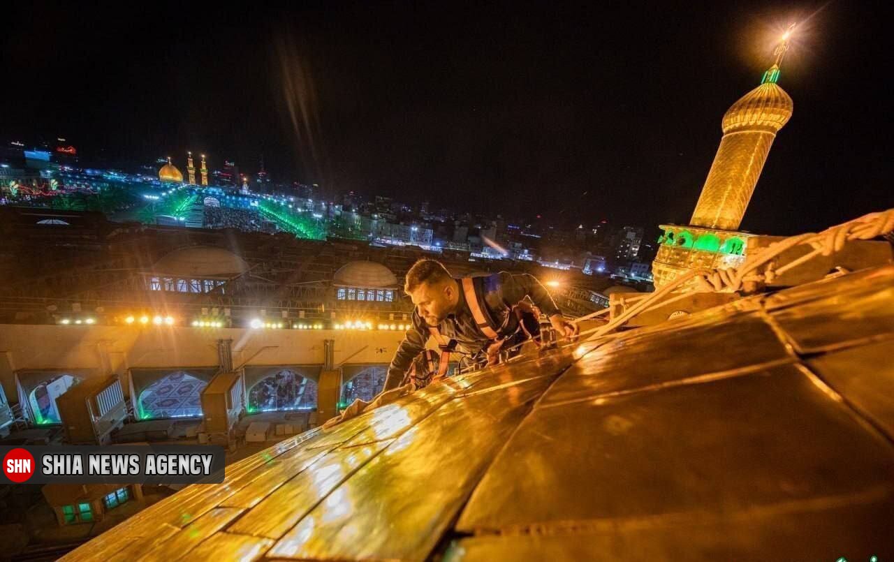 تصاویر | شستشوی گنبد حرم امام حسین (ع) در آستانه محرم
