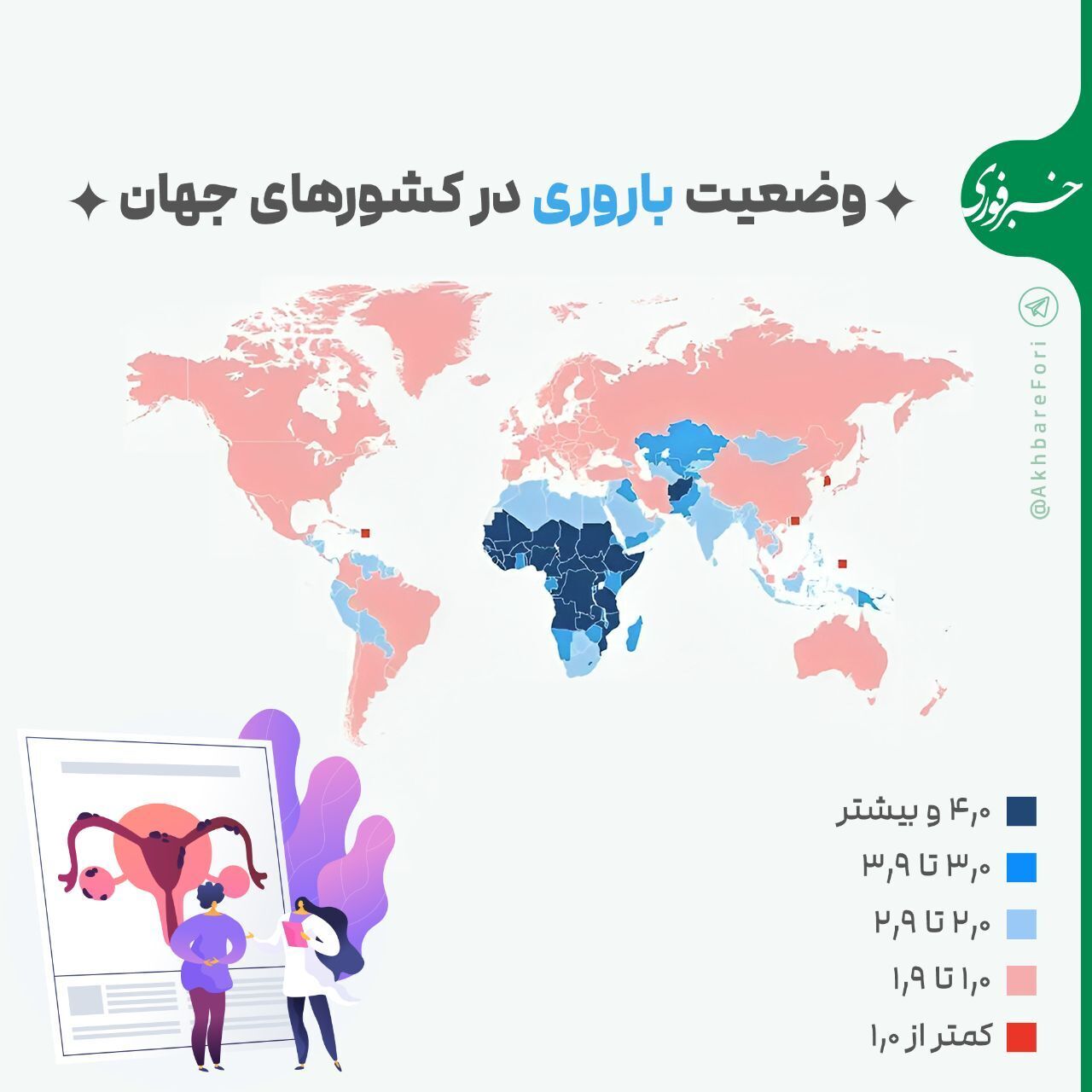 اینفوگرافی/ نرخ باروری در کشور‌های جهان